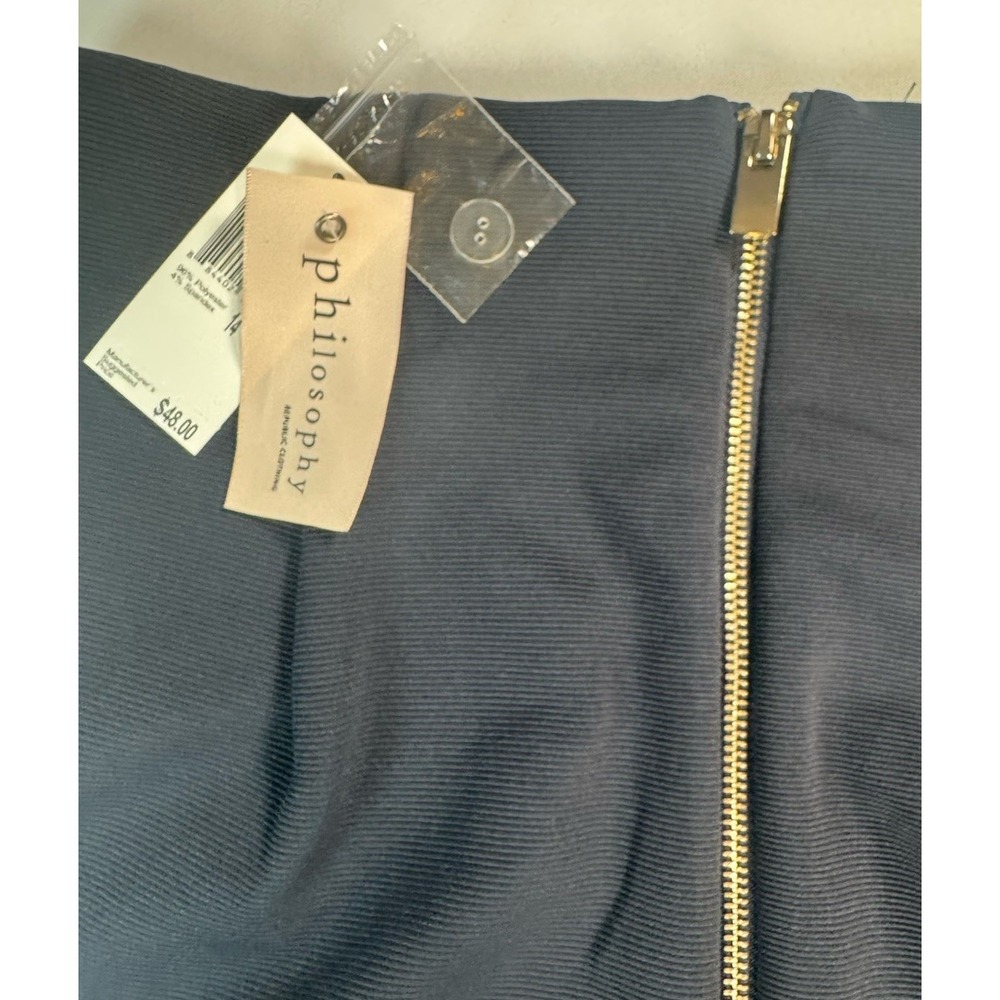 Philosophy Skirt 14 Large Navy Blue Gold Zipper Knee Length New With Tags - Picture 4 of 6